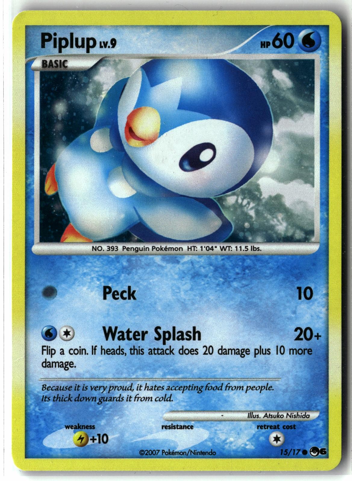 2007 Piplup ⭐️ 15/17 Holo Common POP Series 6 Pokemon LP