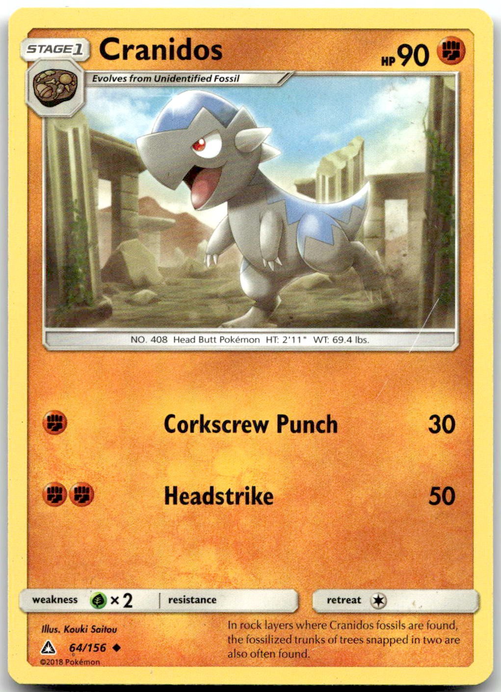 Pokemon Cranidos Ultra Prism SM05 #64/156 Uncommon LP SET FILL!