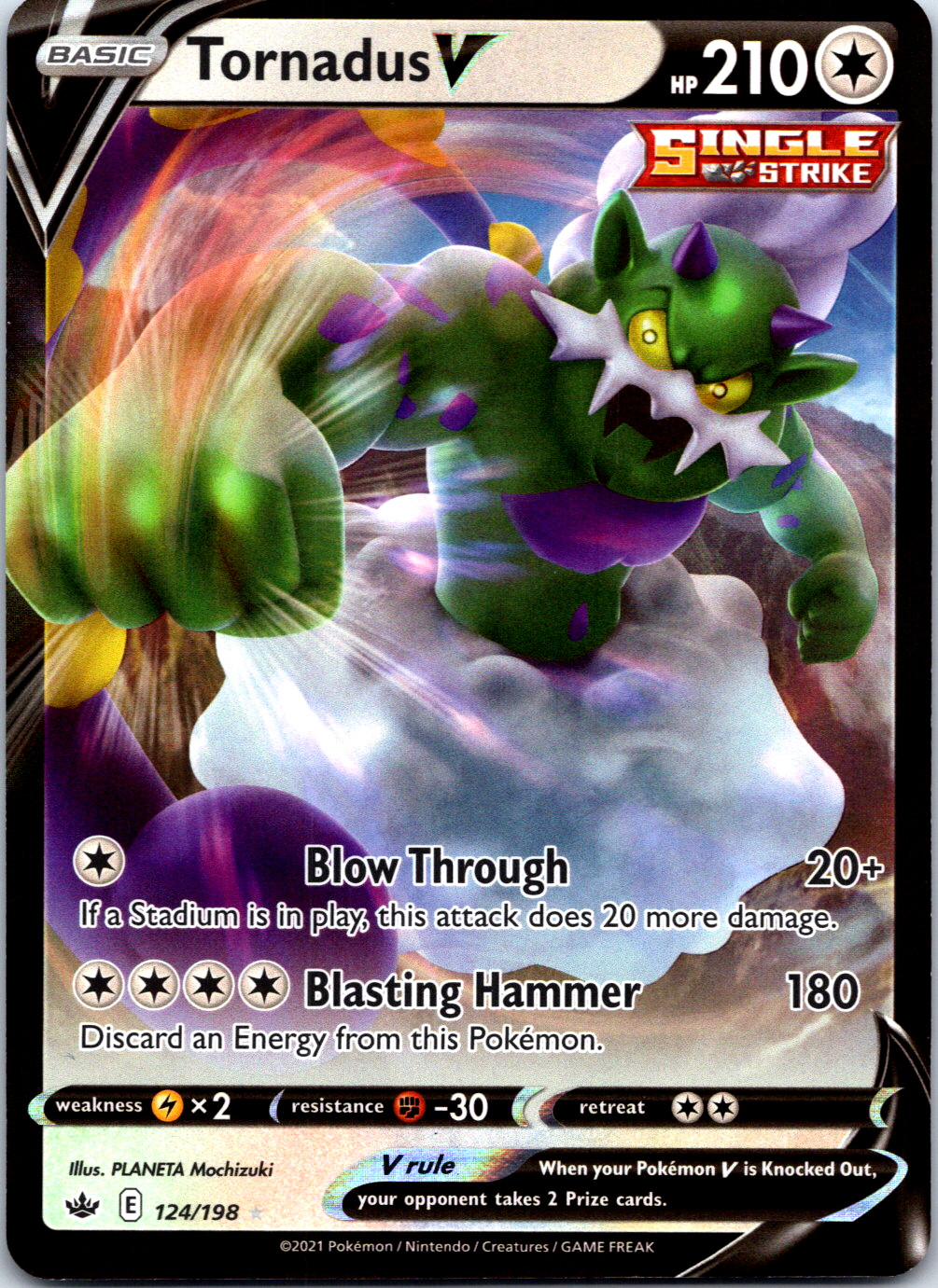 Tornadus V #124/198 Holo SWSH06: Chilling Reign PLANETA Mochizuki NM