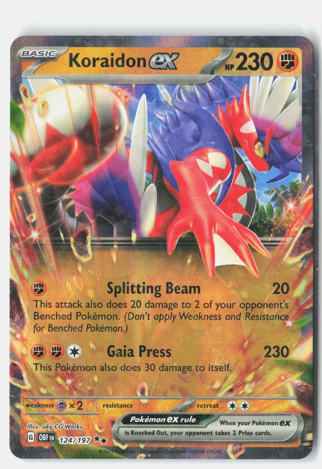 Koraidon ex Double Rare Holofoil SV03: Obsidian Flames 124/197 NM aky CG Works