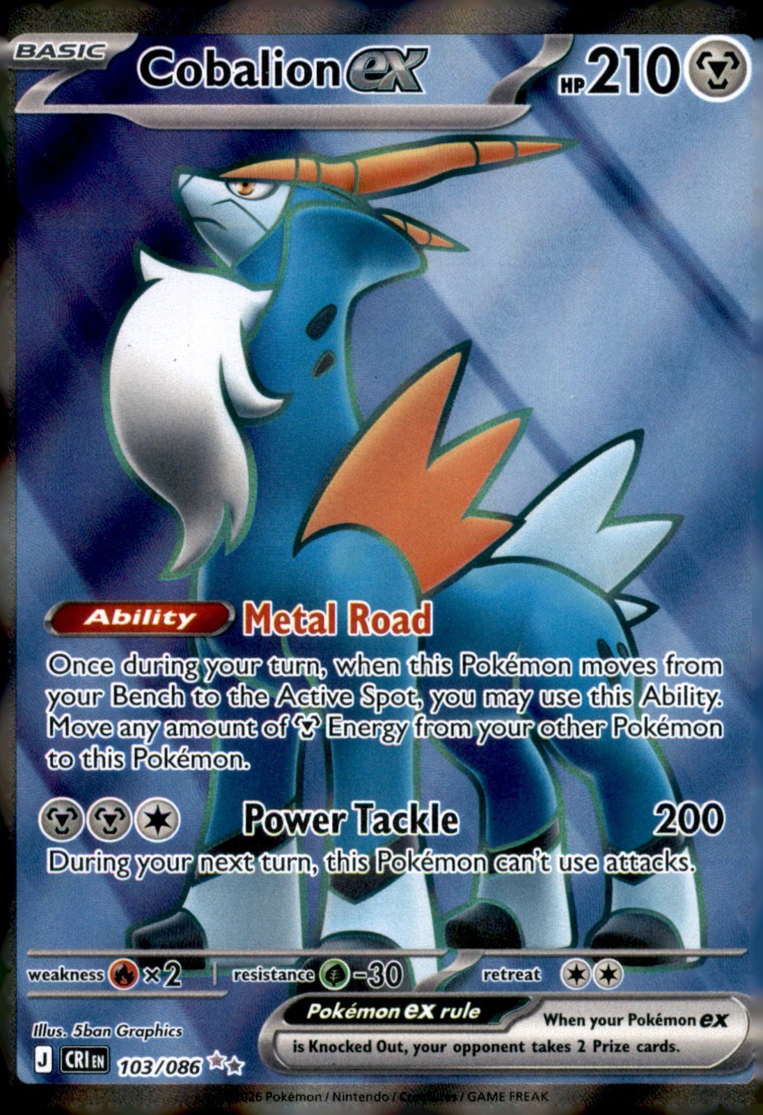 Cobalion ex Holo Ultra Rare ME04: Chaos Rising 103/086 NM