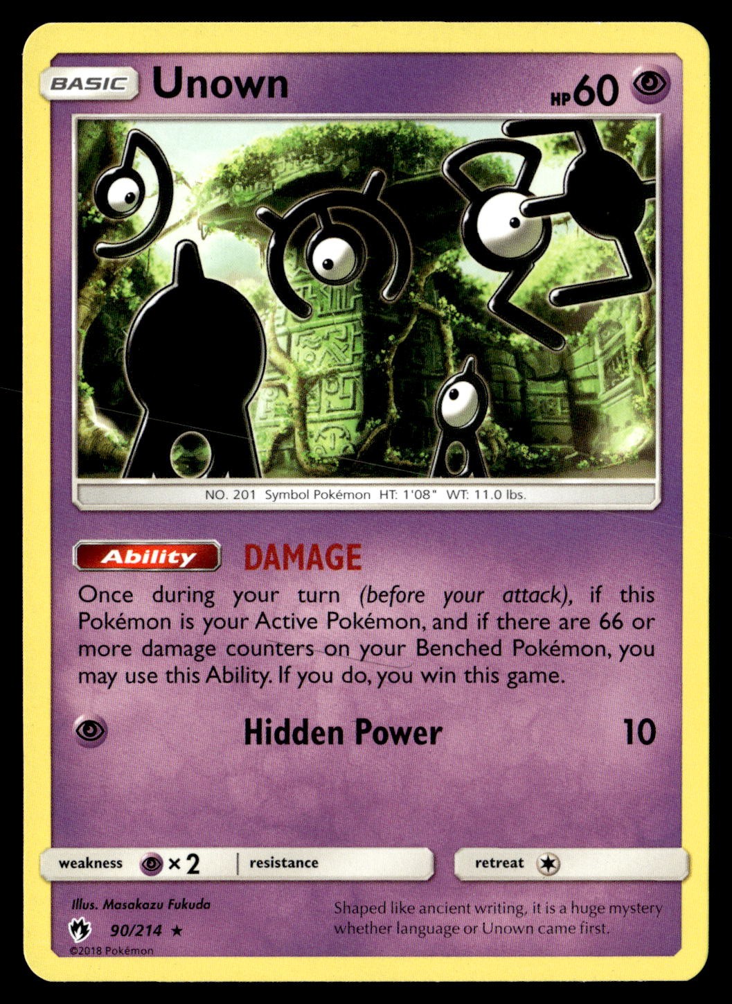 Unown 90/214 Rare Lost Thunder Pokemon Lightly Played