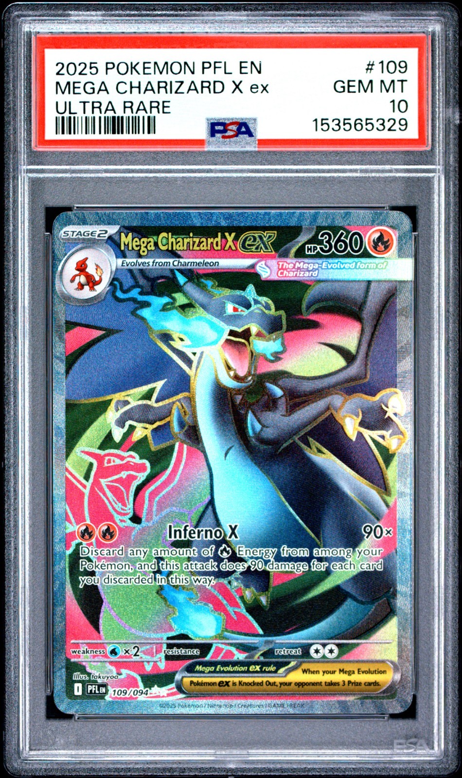 2025 POKEMON PFL EN-PHANTASMAL FLAMES ULTRA RARE #109 MEGA CHARIZARD X EX PSA 10