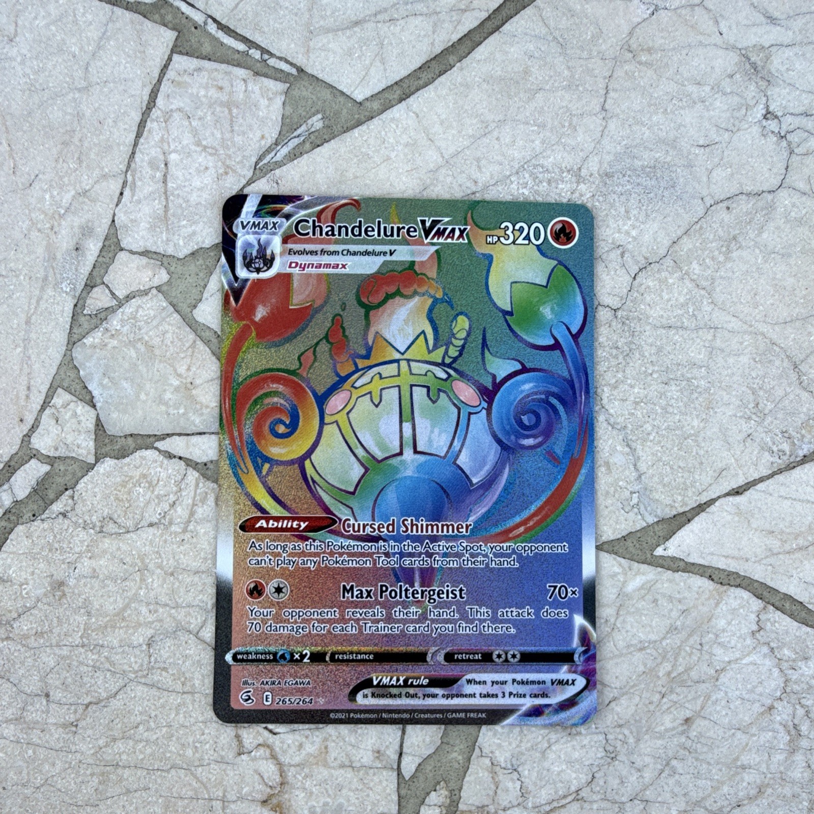 Chandelure VMAX 265/264SWSH08: Fusion Strike Rainbow Full Art Card Near Mint
