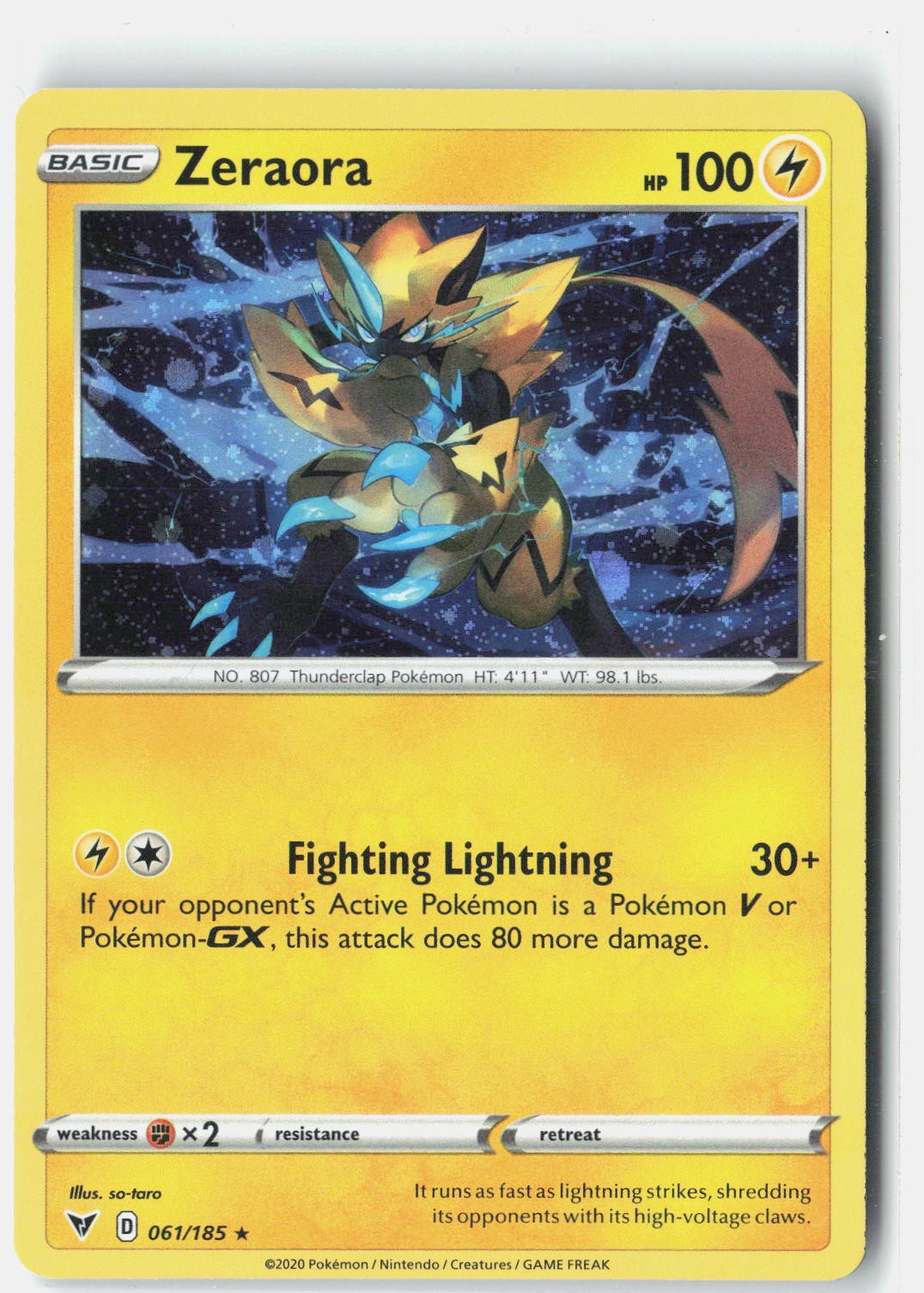 Zeraora SWSH04: Vivid Voltage 061/185 Pokemon Card Holo