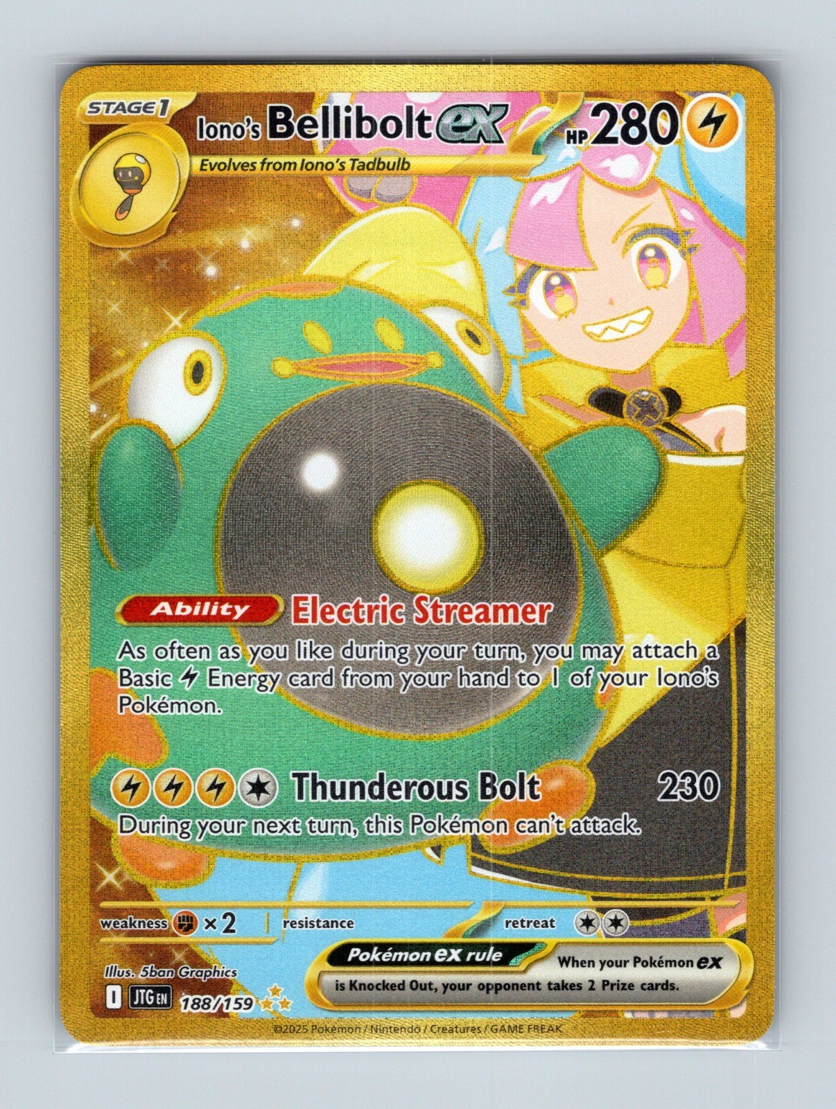 2025 Iono’s Bellibolt ex – SV09: Journey Together 188/159 Holo Hyper Rare NM