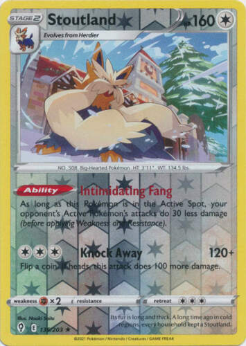 Pokemon – Stoutland – 135/203 – REVERSE HOLO Rare- Evolving Skies – NM/M – New