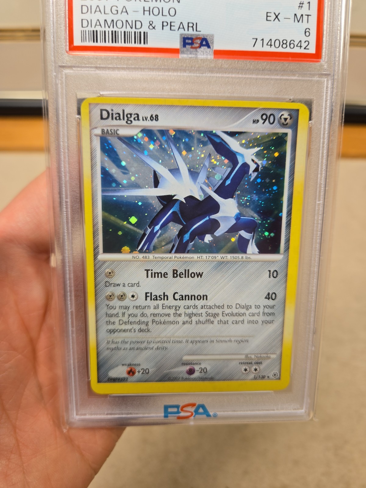 PSA 6 DIALGA #1 Partial SWIRL HOLO 2007 POKEMON DIAMOND & PEARL 1/130 Low Pop