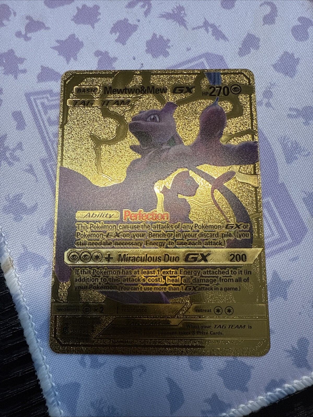 Mewtwo & Mew GX Premium Gold Foil Fan Art Textured Collector Pokemon 71/236