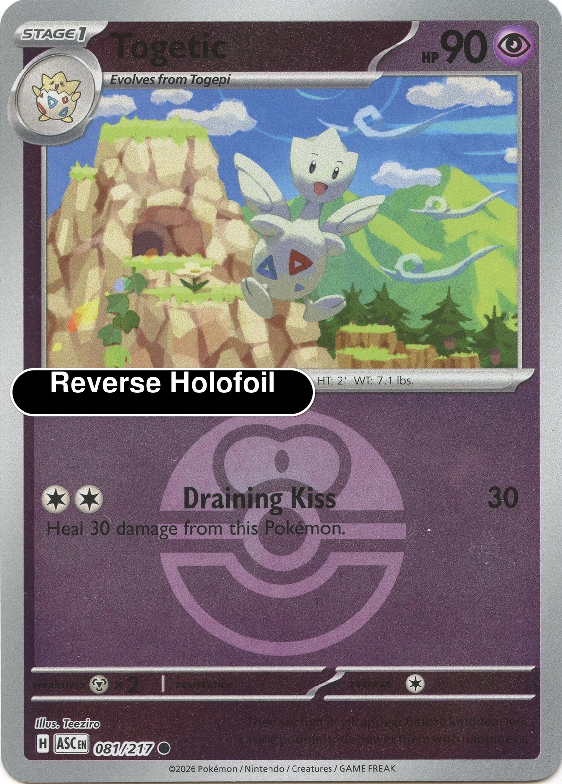 Pokemon – Togetic (Love Ball) – Reverse Holofoil [ASC – 081/217 Near Mint]