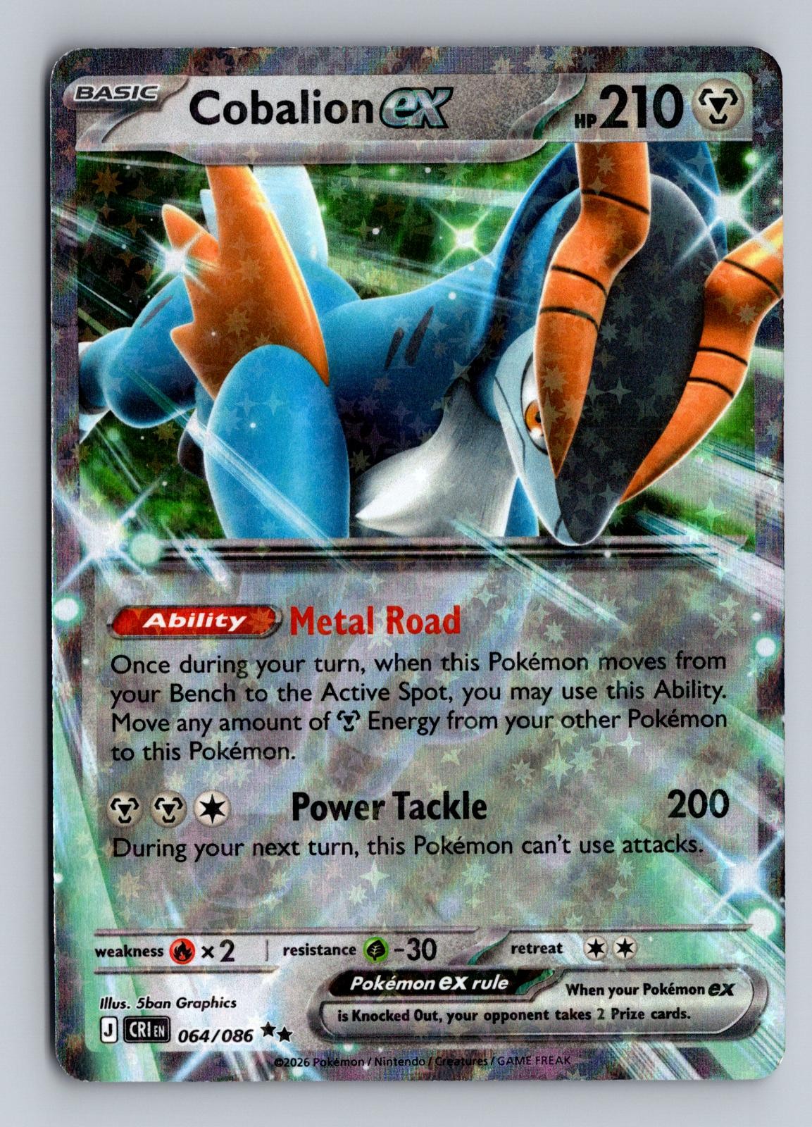 Cobalion ex 064/086 Double Rare Chaos Rising Pokemon Holo Near Mint