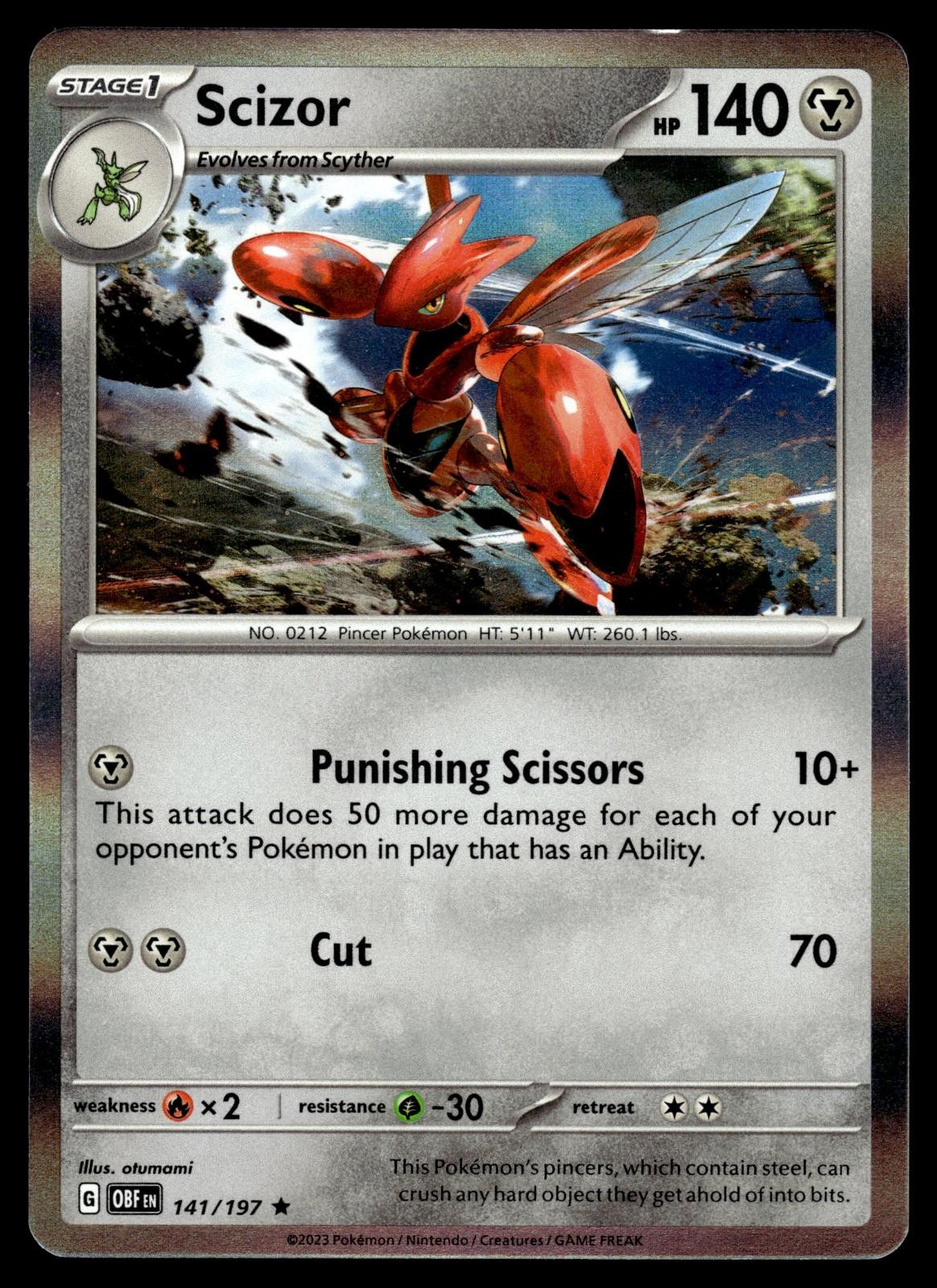 Scizor 141/197 Rare Obsidian Flames Pokemon Holo Near Mint