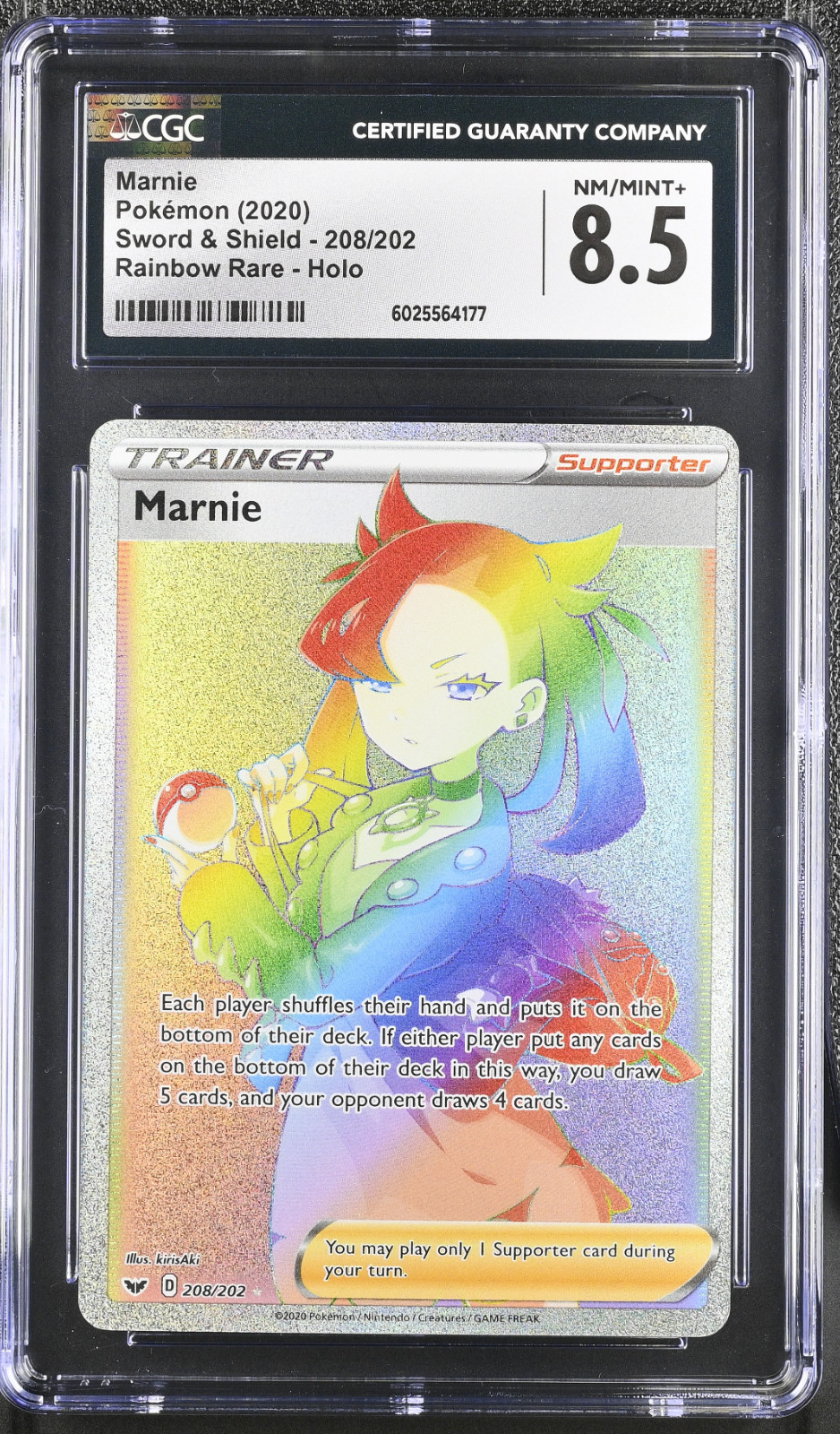 Marnie CGC 8.5 – Rainbow Secret Rare 208/202 – Vivid Voltage Pokémon 2020