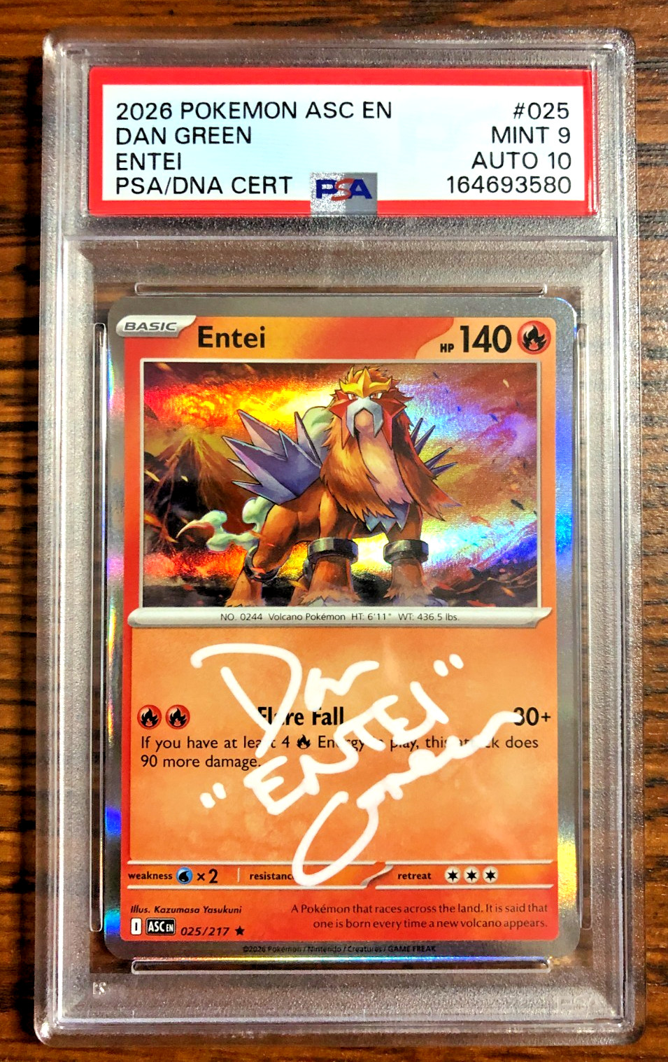 Entei Holo Rare #025|PSA MINT 9-AUTO 10|Dan Green|Ascended Heroes|Pokemon TCG