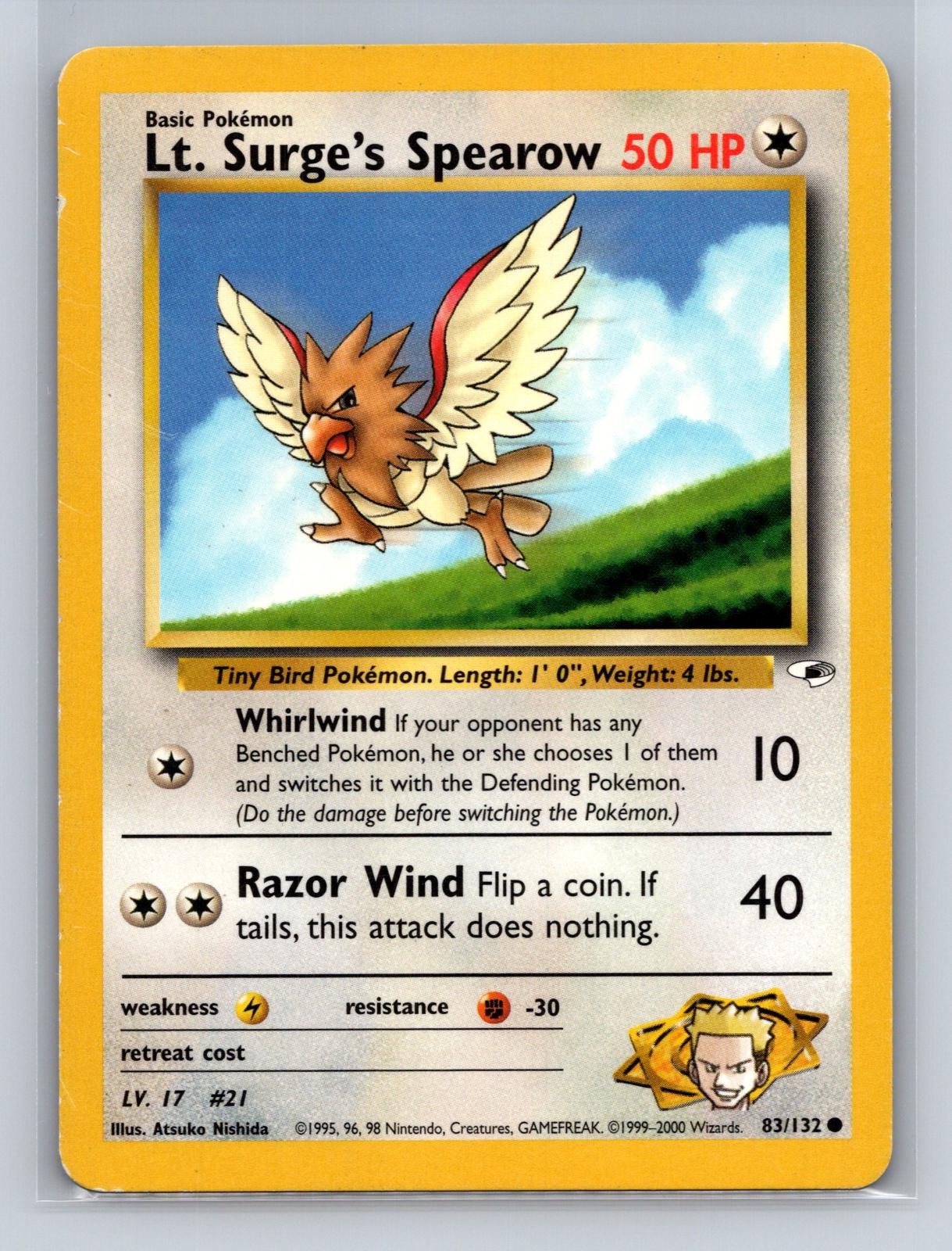 Lt. Surge’s Spearow 83/132 Common Gym Heroes Pokemon Unlimited Heavily Played
