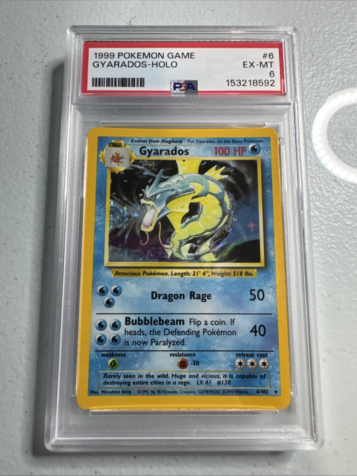 1999 Pokemon Base Set Gyarados 6/102 Holo Rare-PSA 6 Ex MINT Vintage New Cert