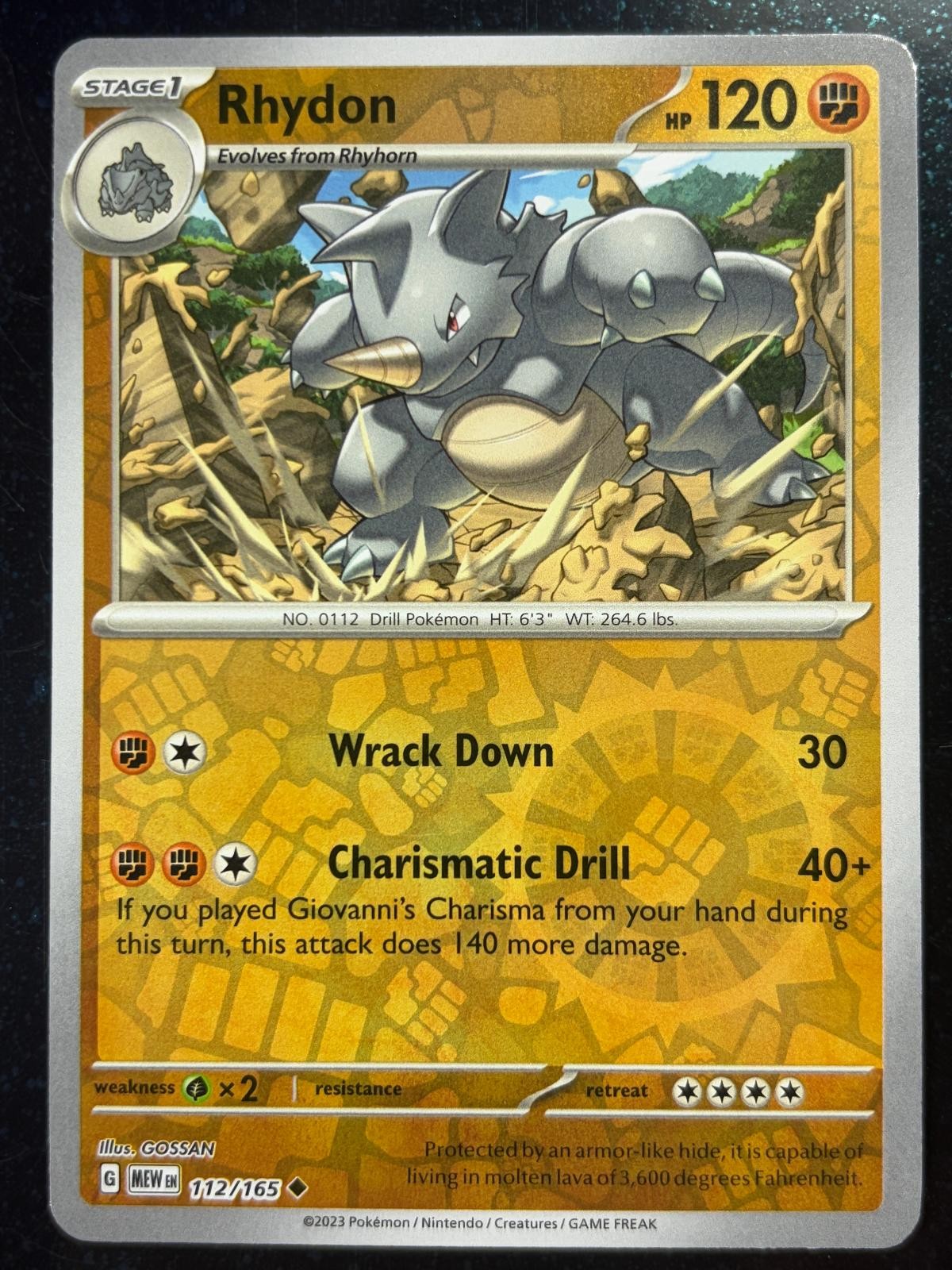 Rhydon 112/165 Uncommon 151 Pokemon Reverse Holo Lightly Played