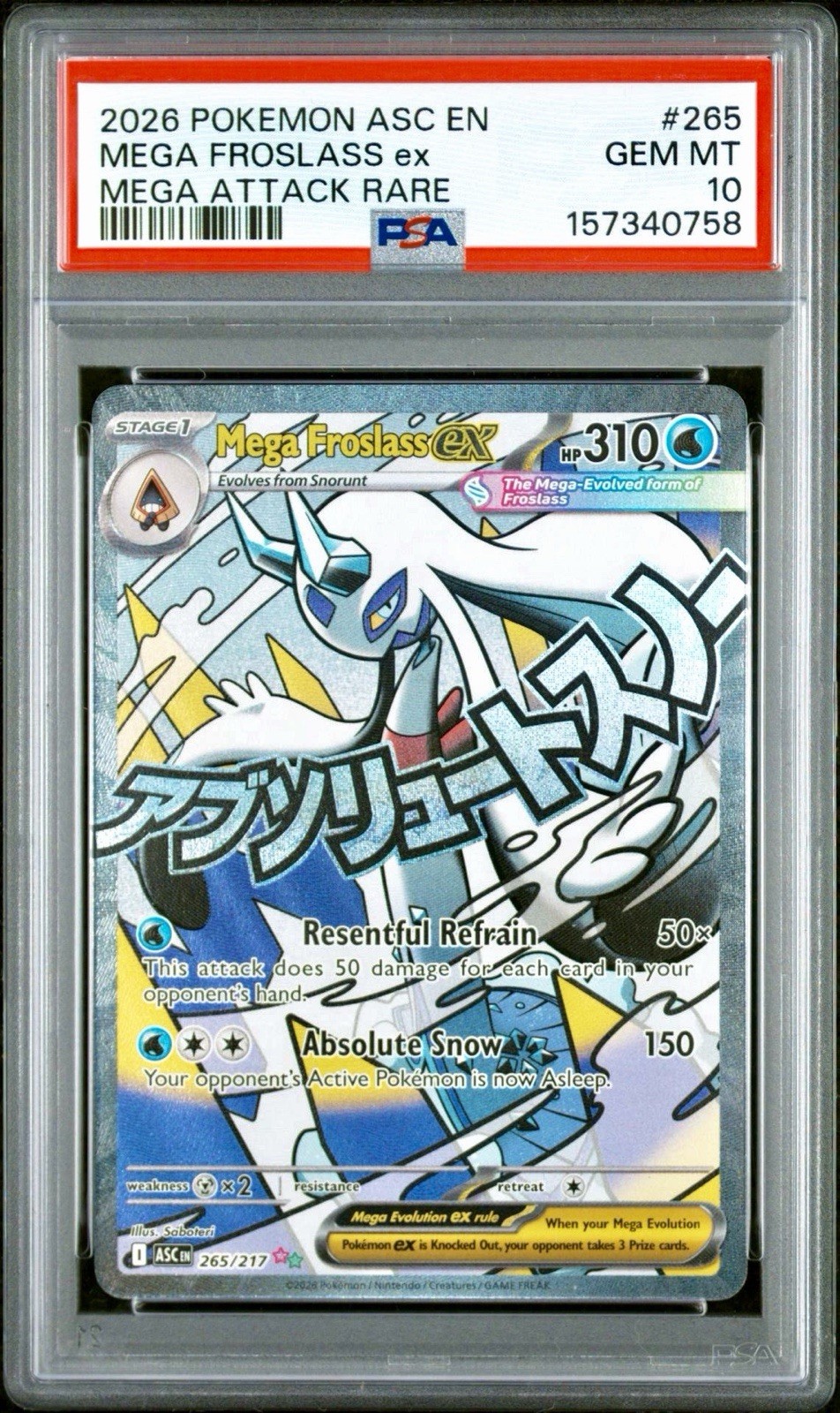 2026 POKEMON ASC EN-ASCENDED HEROES MEGA ATTACK RARE MEGA FROSLASS EX PSA 10