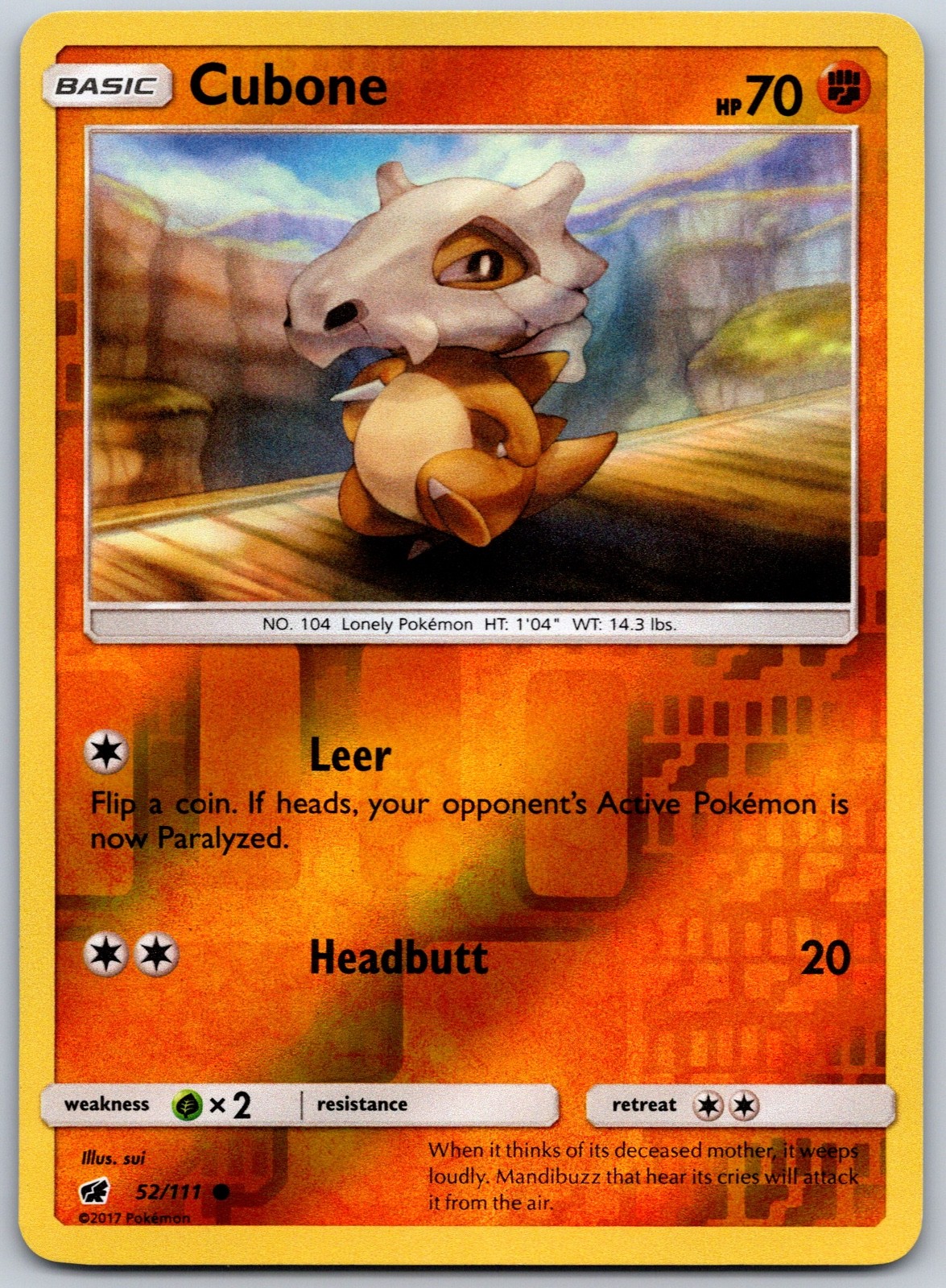 Cubone Reverse Holo Common SM – Crimson Invasion 52/111 NM