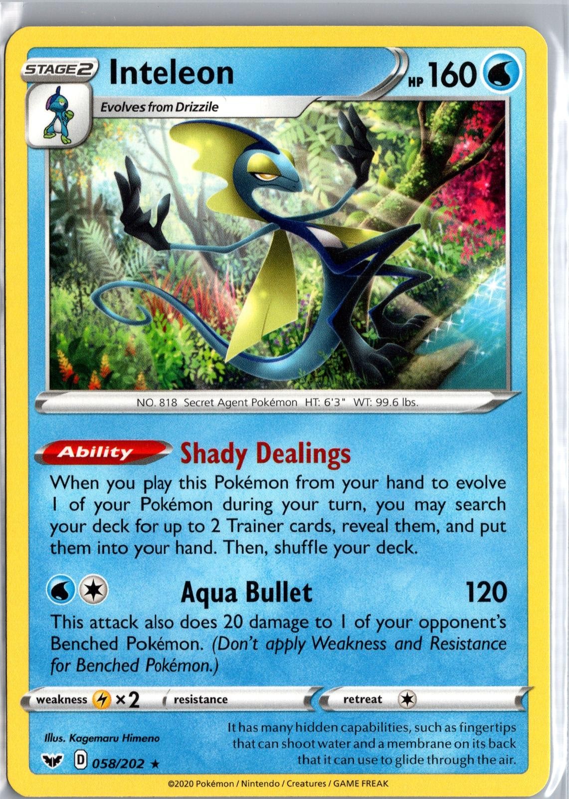Inteleon 058/202 Holo Rare Sword & Shield Pokemon Near Mint