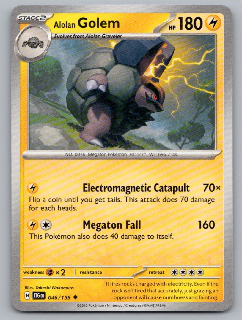 2025 POKEMON ALOLAN GOLEM JOURNEY TOGETHER 046/159 UNCOMMON NM A28218 FREE S&H