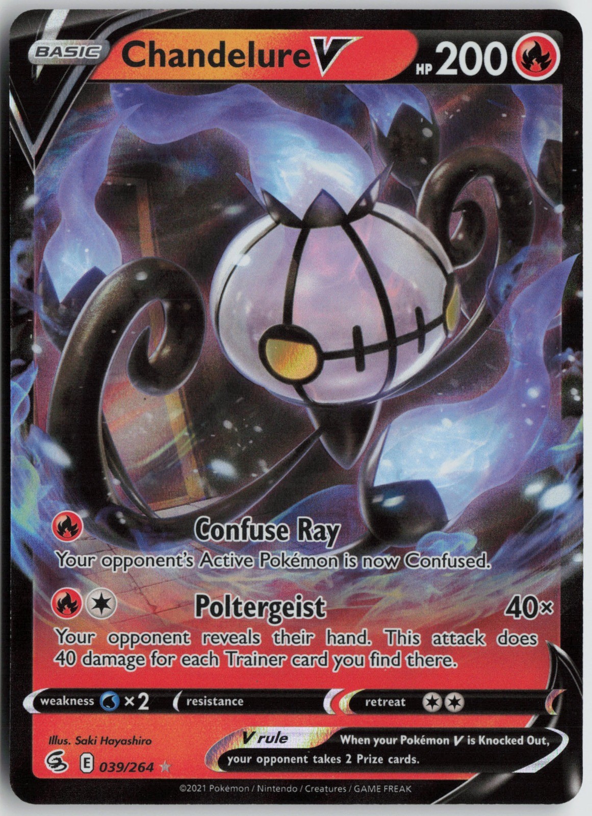 Chandelure V Ultra Rare Holo SWSH08: Fusion Strike 039/264 NM Saki Hayashiro
