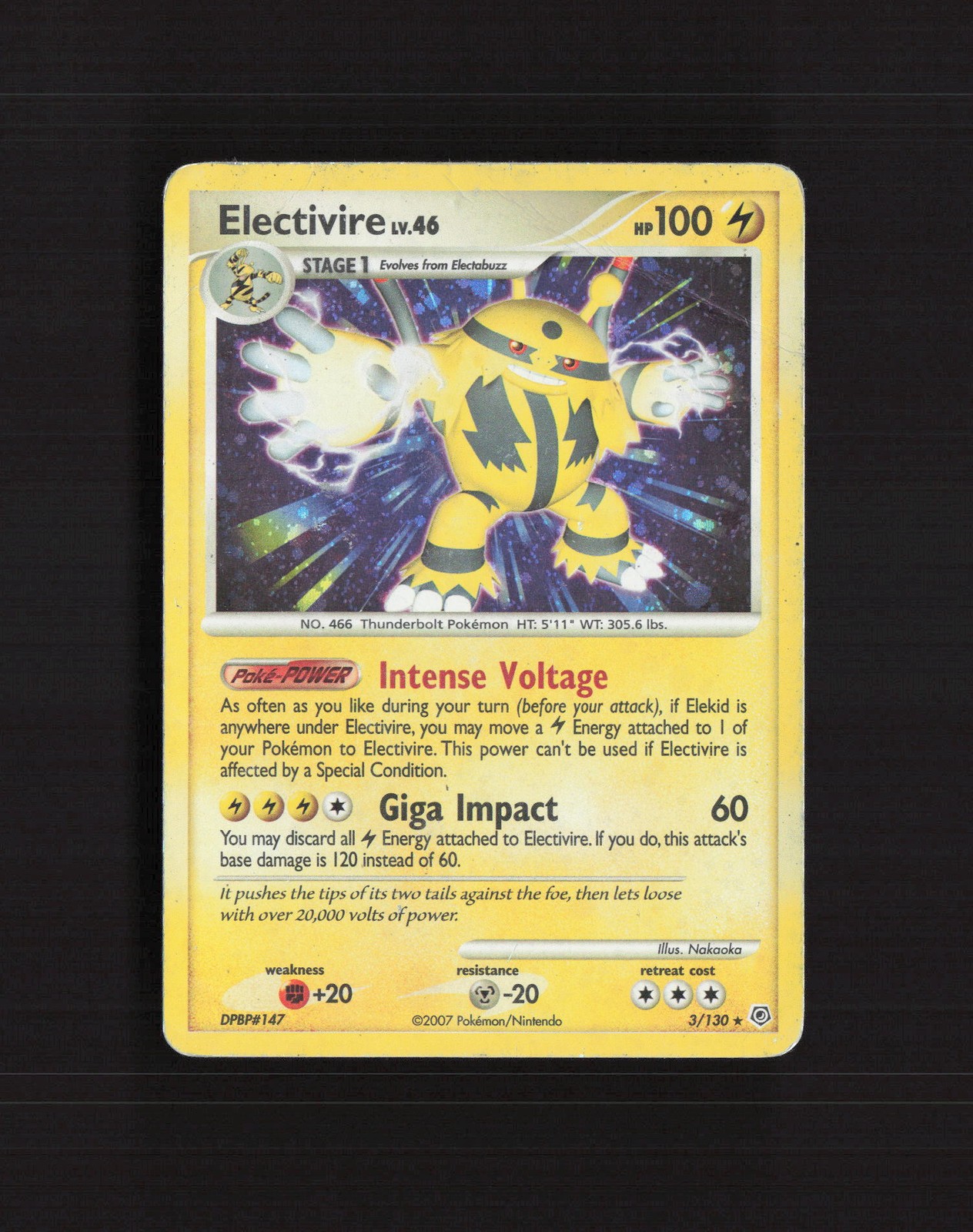 Electivire 3/130 Diamond & Pearl Holo Rare Pokemon Card DMG