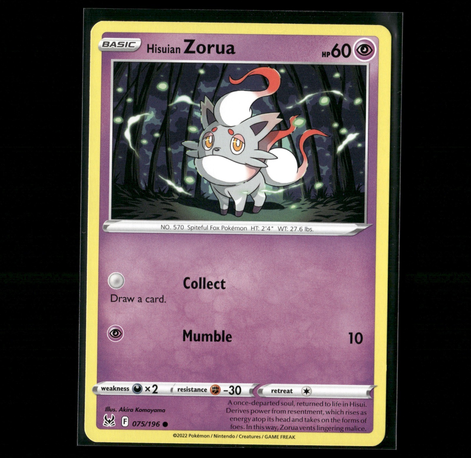 Hisuian Zorua Common 075/196 SWSH11: Lost Origin 2022 NM Akira Komayama
