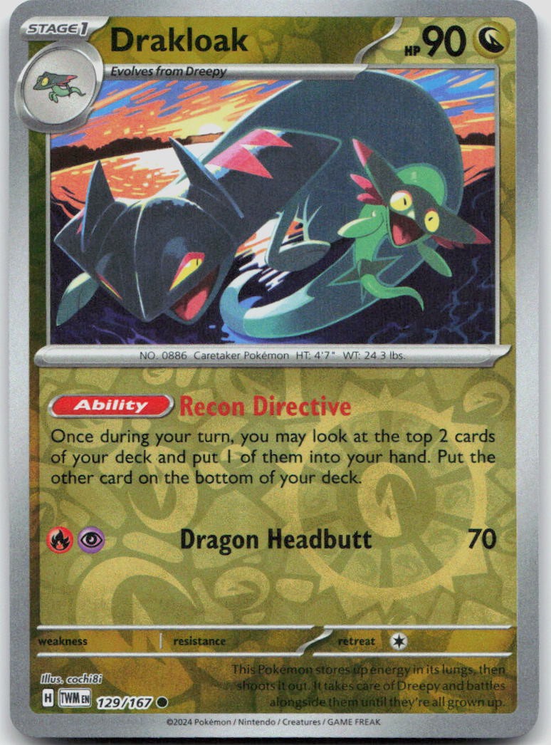 Drakloak 129/167 Reverse Holofoil Twilight Masquerade Pokemon NM