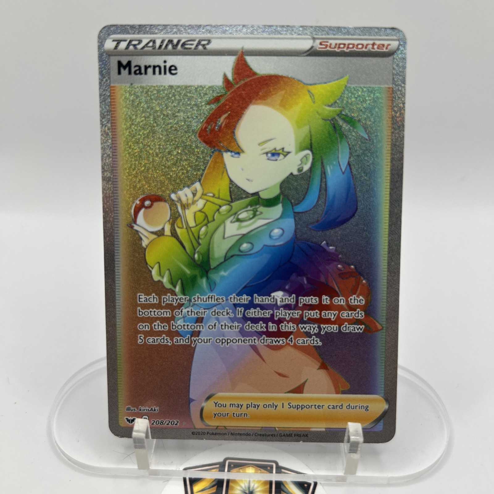 POKEMON- MARNIE (208/202) SWORD & SHIELD SECRET RARE RAINBOW FULL ART TRAINER 🔥
