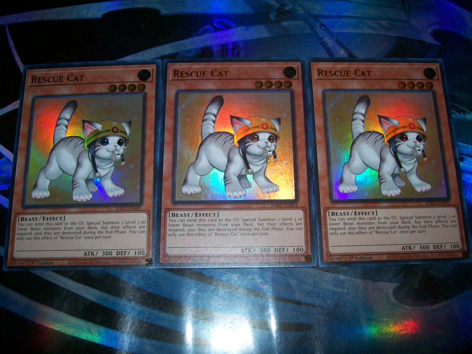 3x Rescue Cat Alt Art 1st Edition Ultra Rare RA02-EN001 Yu-Gi-Oh!