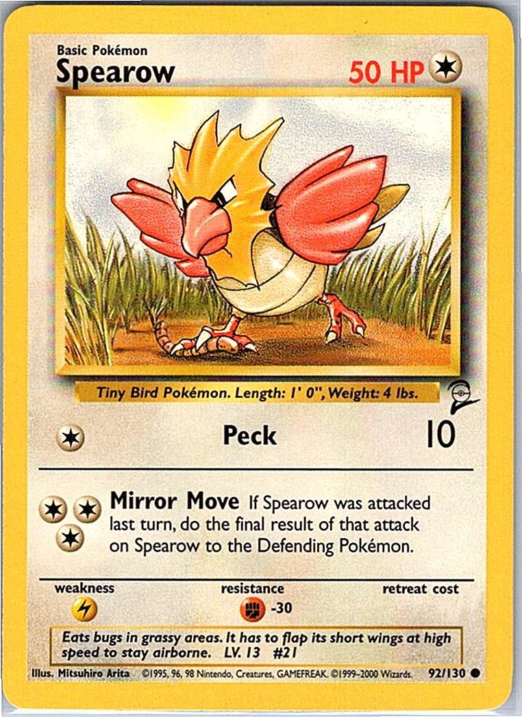 Spearow 092/130 Common English Base Set 2 Unlimited Vintage LP