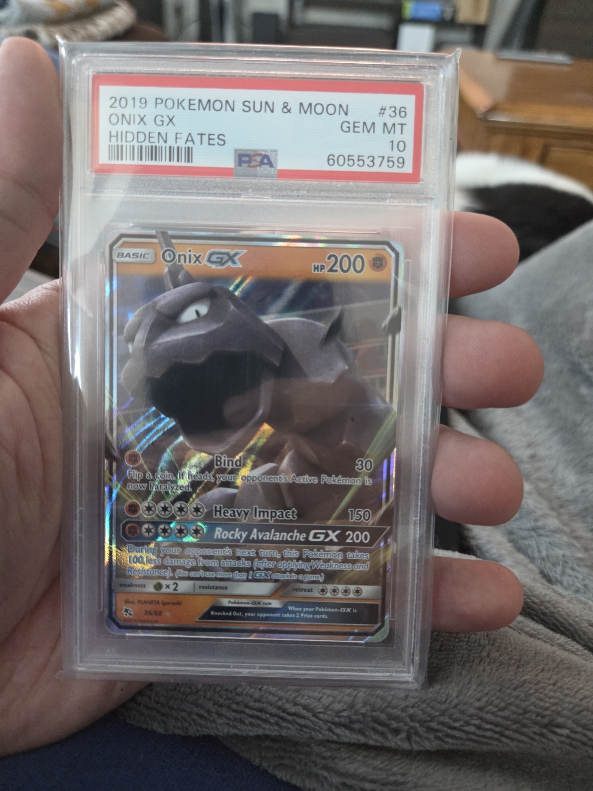 2019 Pokemon Sun & Moon Hidden Fates Onix GX 36/68 PSA 10