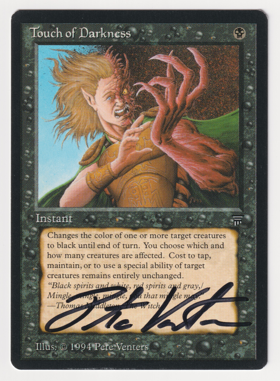 Signed Touch of Darkness Proof LP Legends Artist Pete Venters 1994 MTG Magic AP!