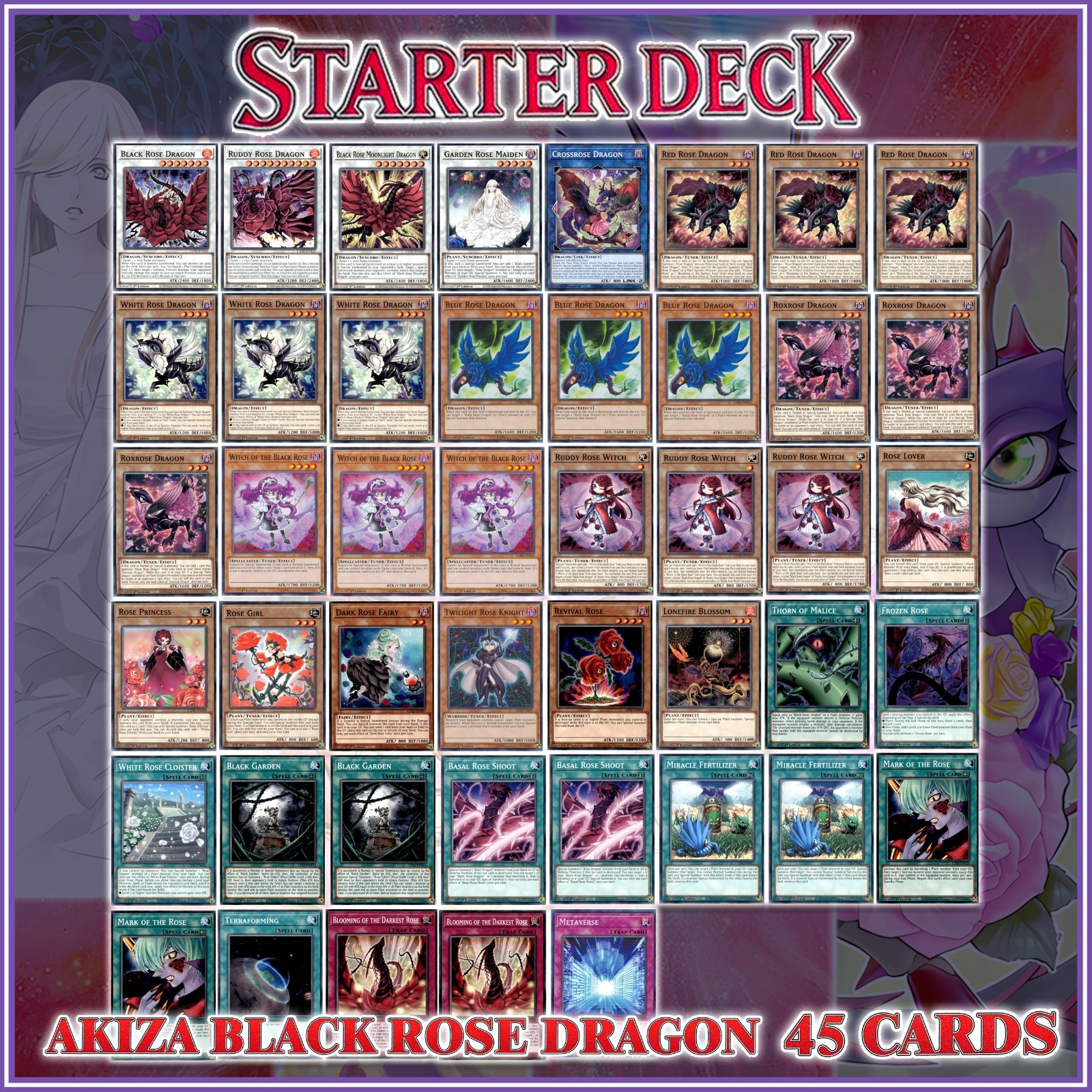 AKIZA BLACK ROSE DRAGON STARTER DECK 45 | Ruddy Garden Red Blue White YuGiOh🔥