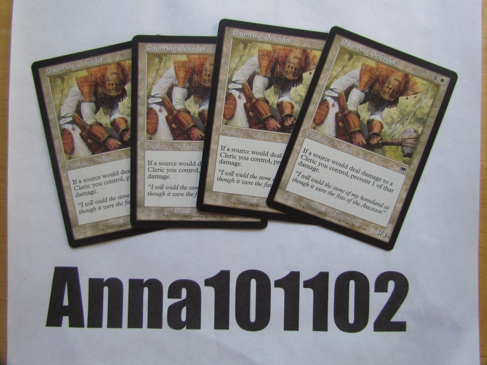 Daunting Defender x4 4x Onslaught White COM Creature Cleric Prevent Damage MTG