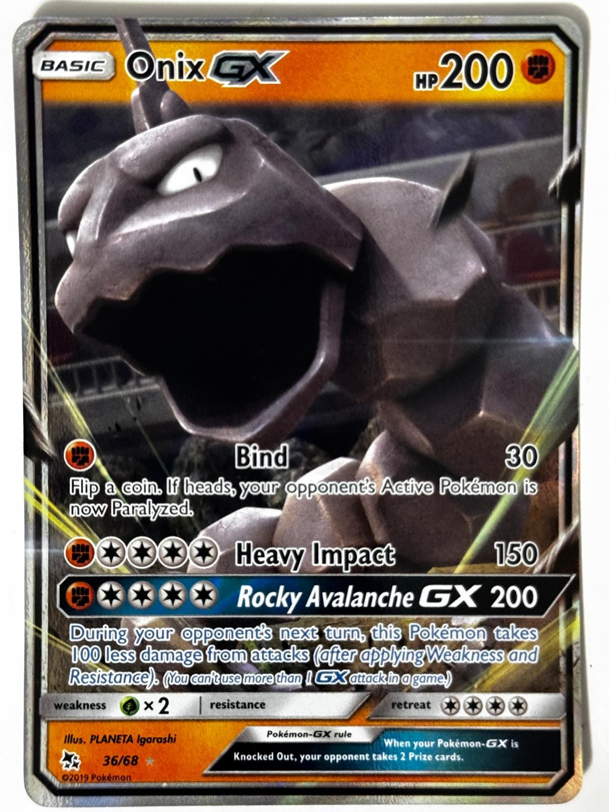 Onix GX 36/68 Holo GX Rare Hidden Fates Pokemon Near Mint
