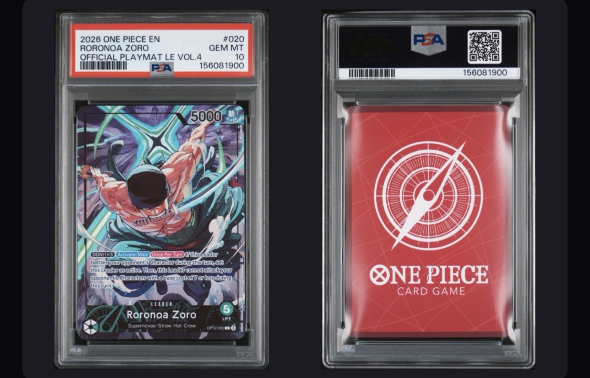 2026 ONE PIECE PROMOS OFFICIAL PLAYMAT LIMITED EDITION VOL.4 RORONOA ZORO PSA 10