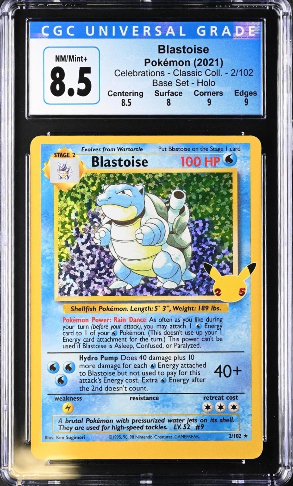 CGC 8.5 Blastoise Holo OC 2/102 Celebrations 25th Anniversary Pokemon Card PSA