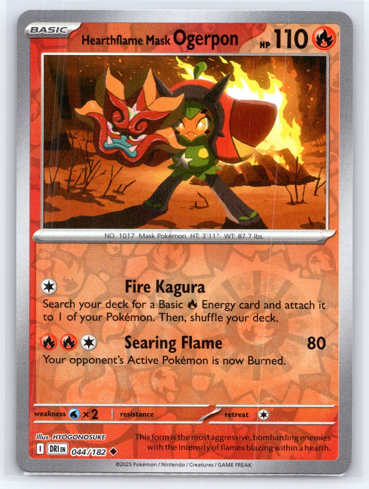 Pokemon NM Reverse Holo Hearthflame Mask Ogerpon 044/182 Uncommon SV10: Destined