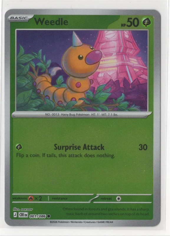 Pokemon Chaos Rising 001/086 Weedle Reverse Holo