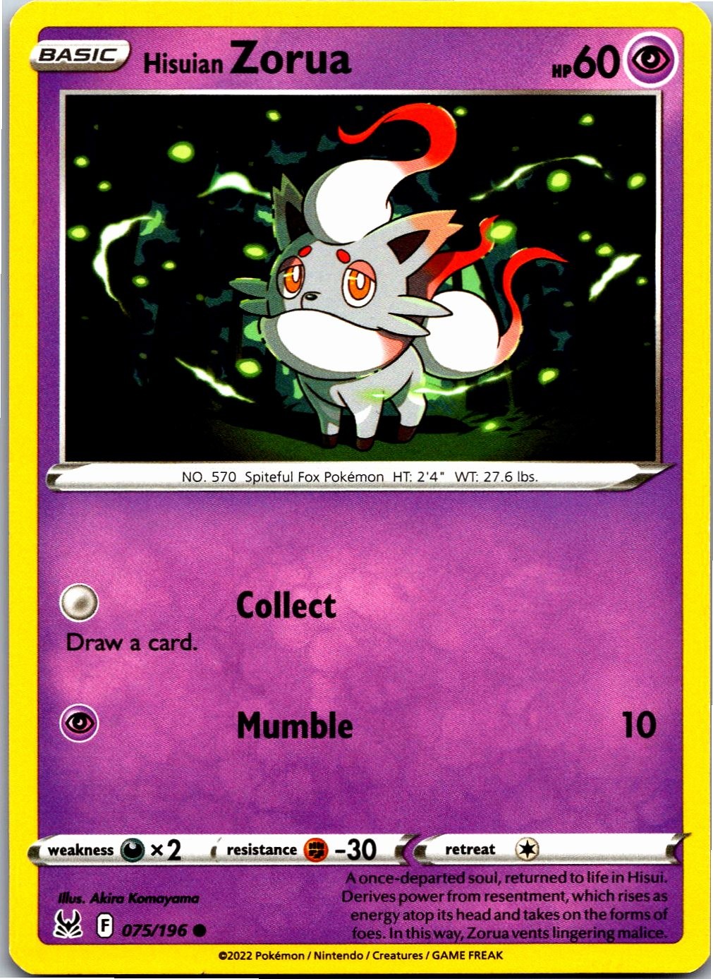 Hisuian Zorua Common SWSH11: Lost Origin 075/196 LP