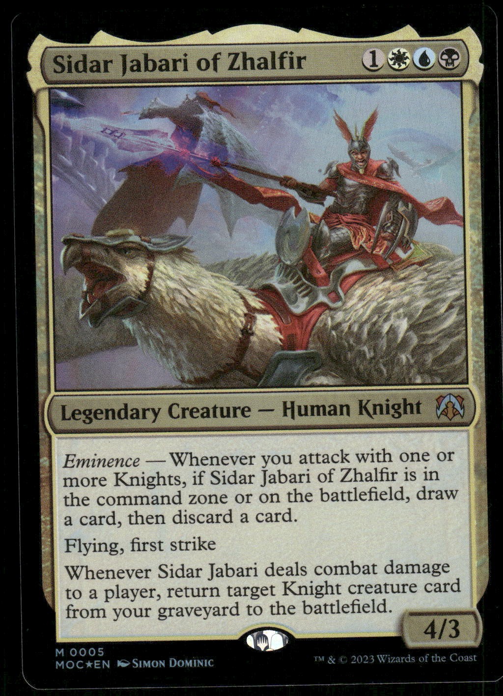 1x Foil Sidar Jabari of Zhalfir – Commander: March of the Machine – NM – MTG