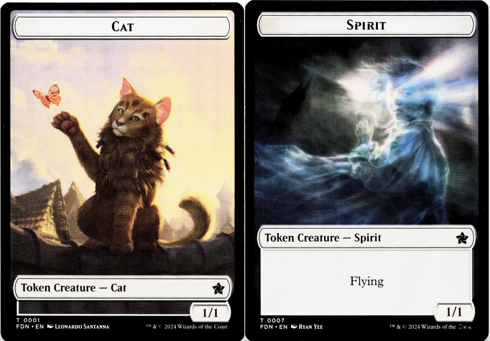 Spirit (0007) / Cat (0001) Double-Sided Token [Foundations] MTG ⚪