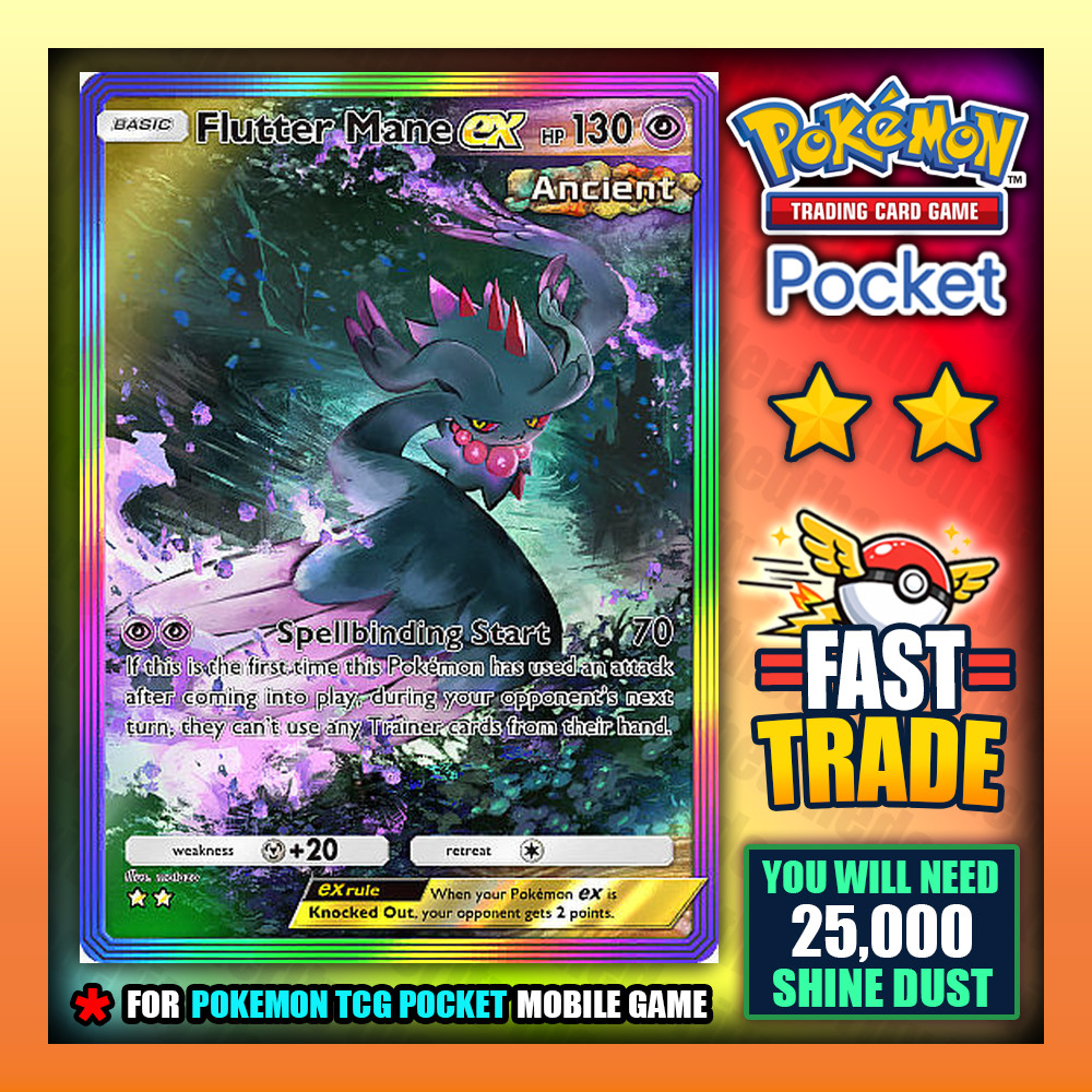 Pokemon TCG Pocket – Flutter Mane EX – Rainbow Art ⭐⭐ Paradox Drive – English ✅