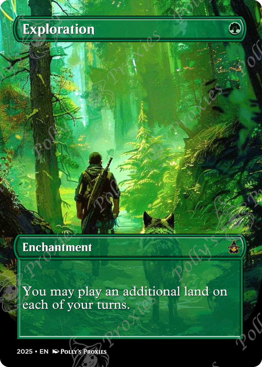 Exploration FOIL Proxy Playtest Card with Custom Fantasy Wolf Art Design