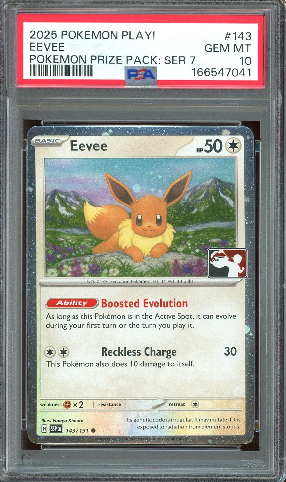 2025 Pokemon PLAY! Prize Pack Series 7 #143 Eevee Cosmos Holo PSA 10