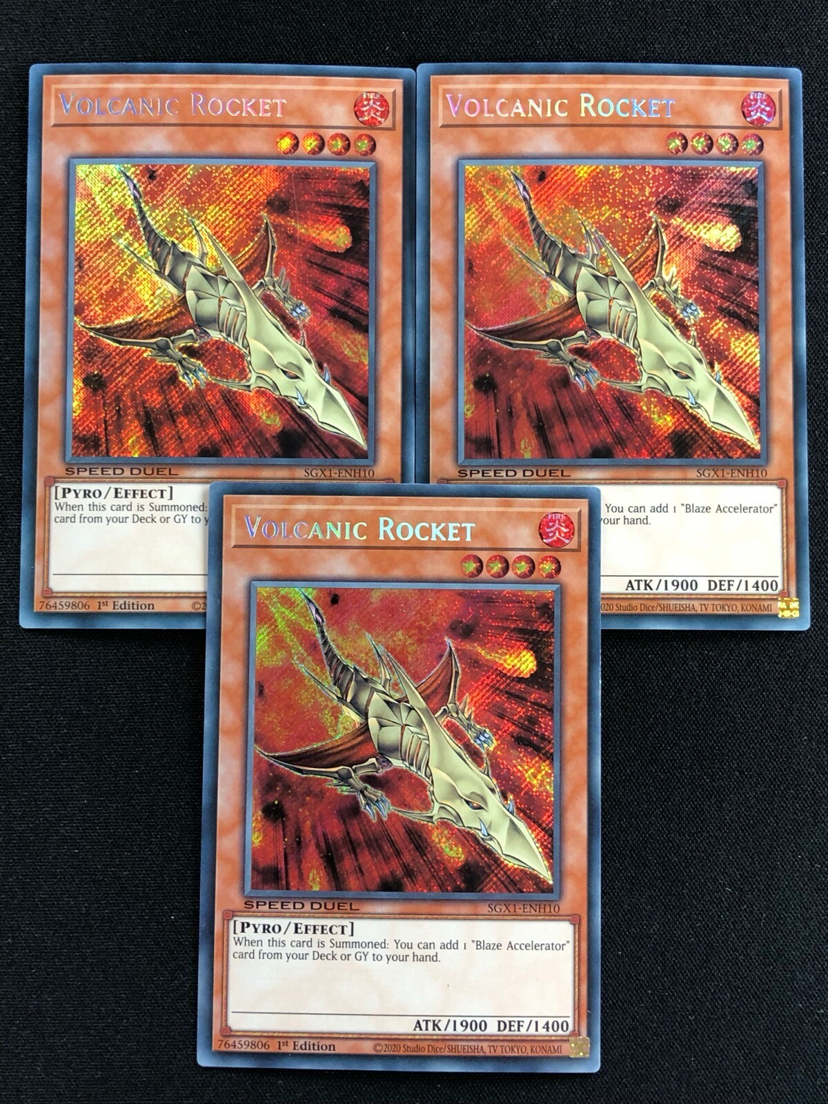 YUGIOH VOLCANIC ROCKET SECRET RARE! 1ST SGX1-ENH10 X3 (NM) SPEED DUEL