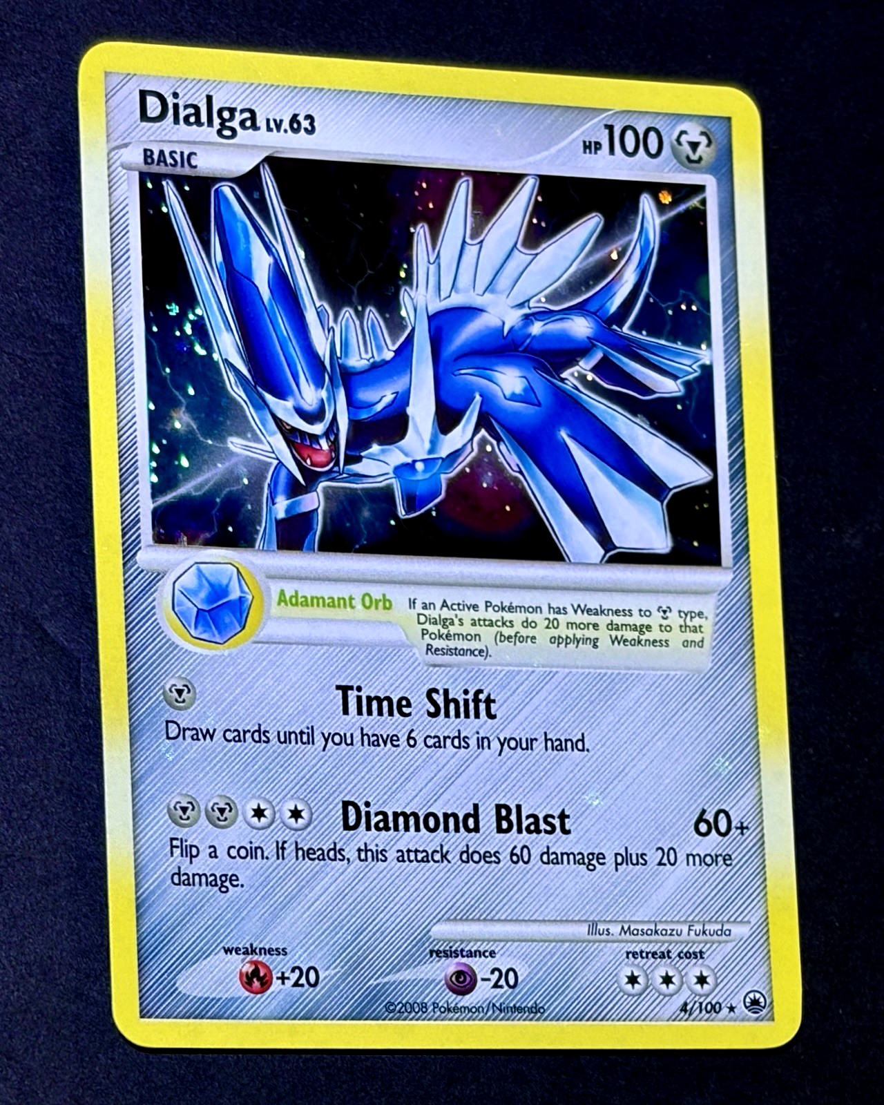 2008 Pokemon DIALGA Majestic Dawn COSMOS HOLO Diamond & Pearl Card 4/100 SWIRL