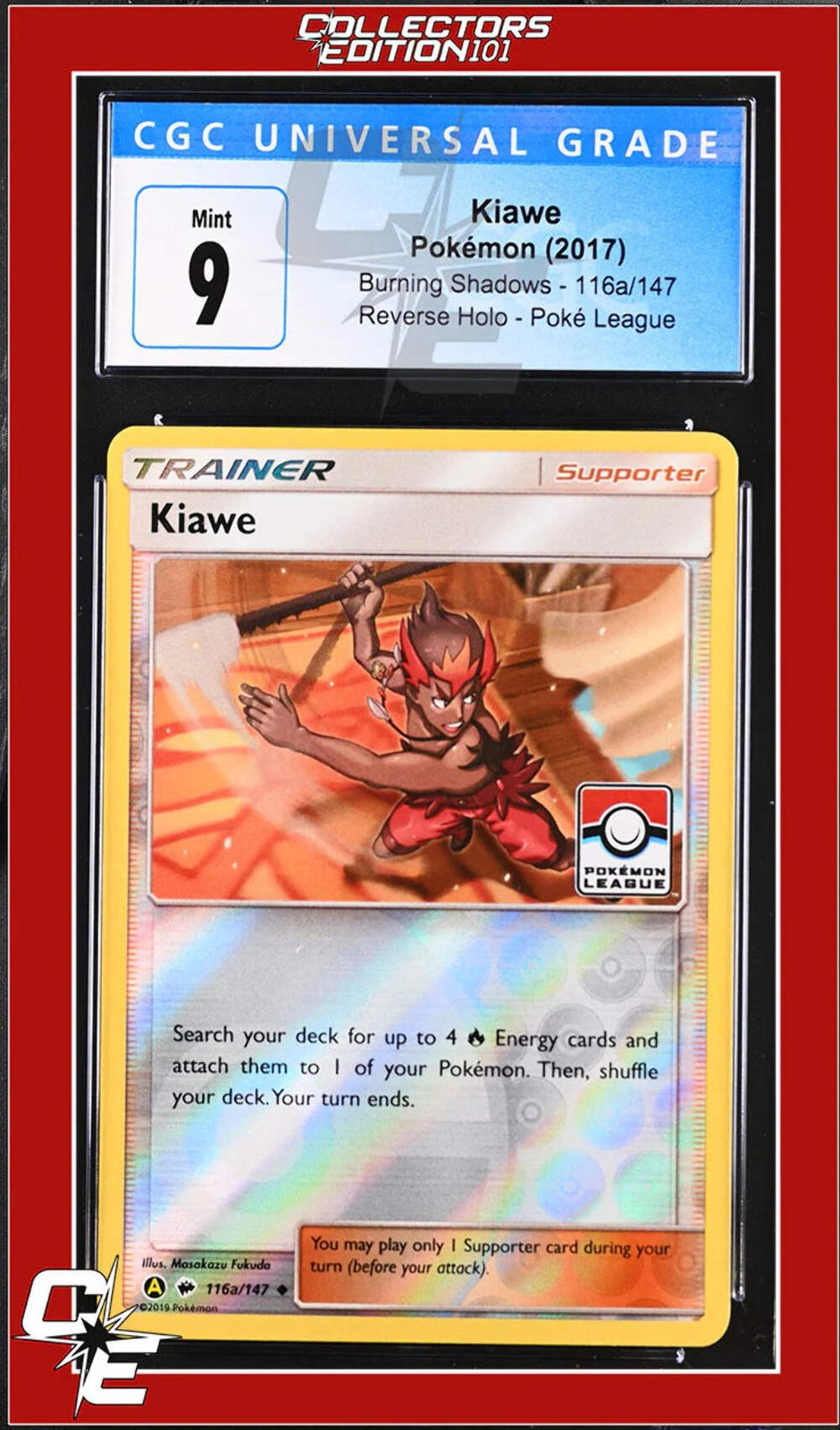Burning Shadows Kiawe 116a/147 Alternate Art Pokemon League CGC 9